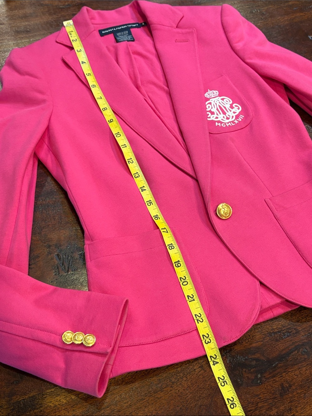 Vintage Ralph Lauren Sport Bright Pink Cotton Blazer Jacket with Crest 4 *As-Is* - Picture 16 of 16